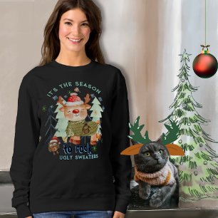 Cerf Mignon en Pull-Over Laid Sweatshirt Foncé