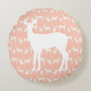 Cerf rose avec blanc Buck et Doe Coussin rond