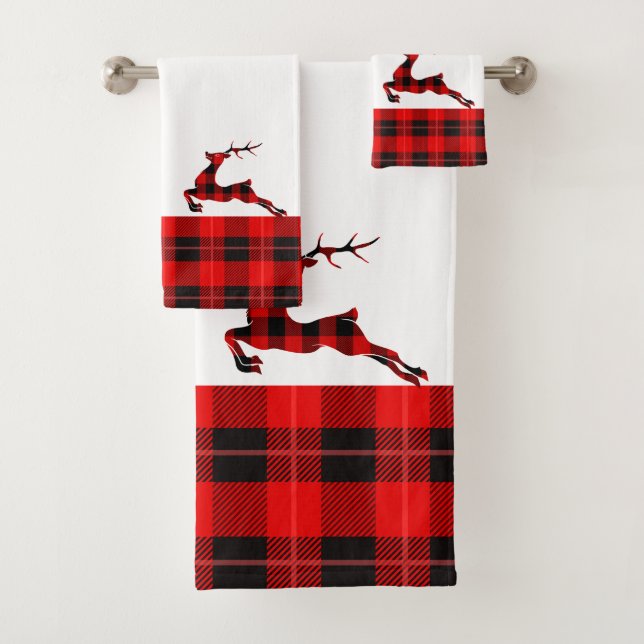 Cerf rouge et noir en plaid et bordure (En situation)