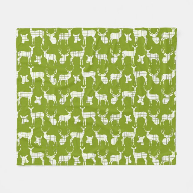 Cerf rustique blanc sur couverture en polaire vert (Devant (Horizontal))