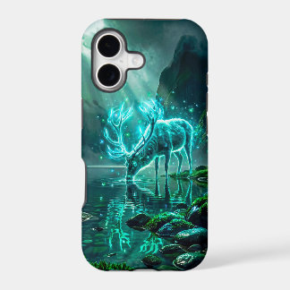 Cerf Spirituel Néon Cyan Mystique Sombre Lumineux