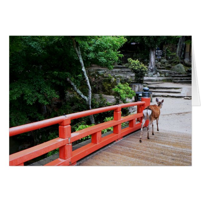 Cerf traversant un pont japonais rouge (Devant horizontal)