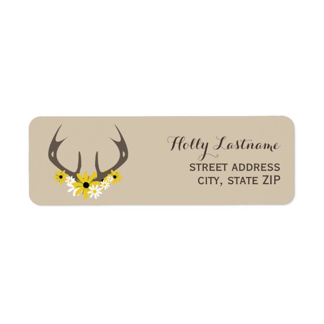 Cerfs Antlers + Étiquette de adresse Fleur sauvage (Devant)