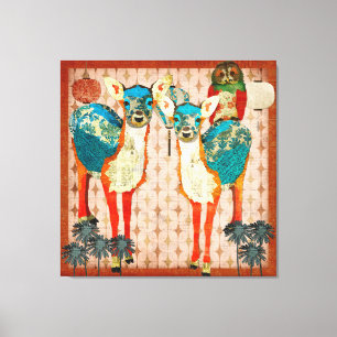 Cerfs communs azurés et art rose de toile de