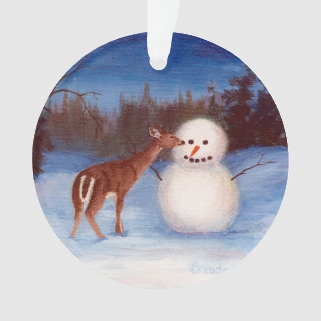 Cerfs communs et bonhomme de neige de curiosité (devant)