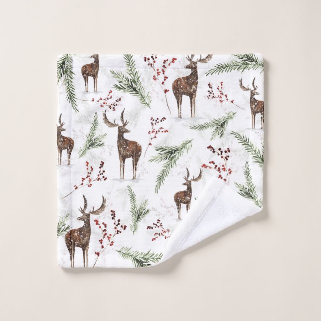 Cerfs Et Aiguilles Motifs D'Hiver (Gant de toilette)