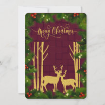 Cerfs et Arbres en Parties scintillant d'or Carte 
