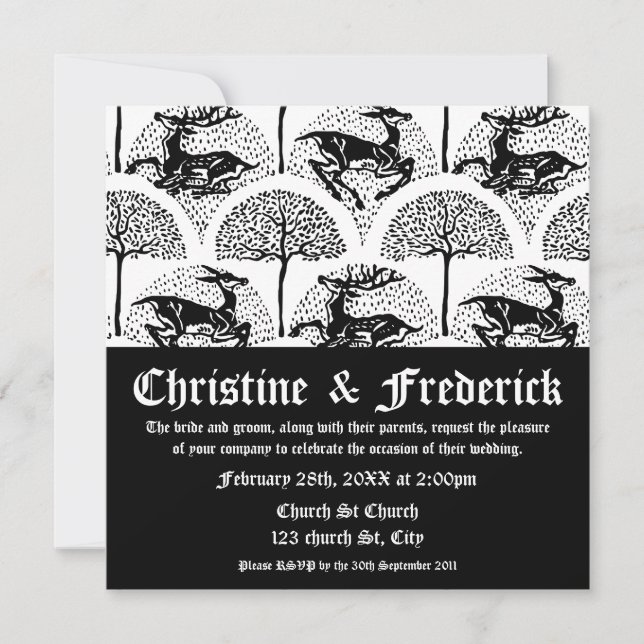 Cerfs et arbres médiévaux, invitation 5,25 po x 5, (Devant)