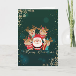 Cerfs mignons, Père Noël, Carte de vacances à floc