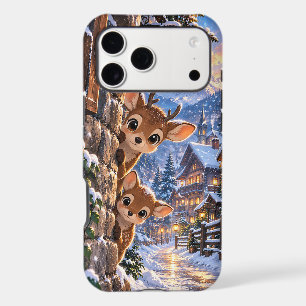 Cerfs mignons qui regardent Village Alpin d'Hiver