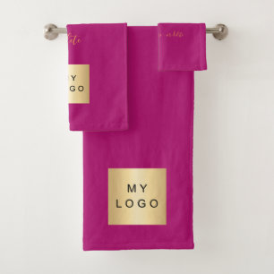 Cerice pink gold text company business logo bath towel set