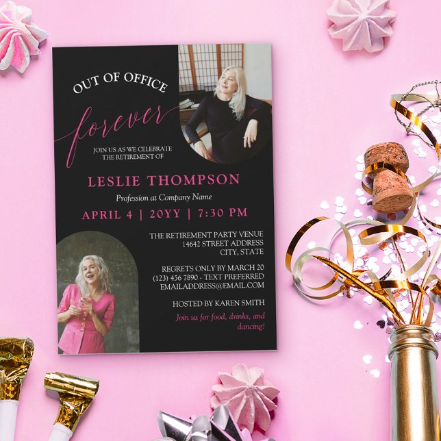 Cerise 2 Photos Out of Office Retirement Party Invitation (Creator Uploaded)
