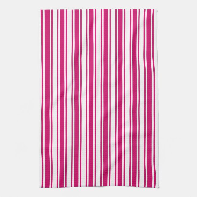 Cerise and white candy stripes kitchen towel (Vertical)
