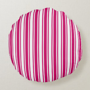 Cerise and white candy stripes round pillow
