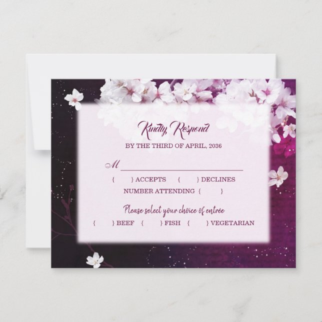 Cerise Blossom Mariage RSVP Menu Choix (Devant)