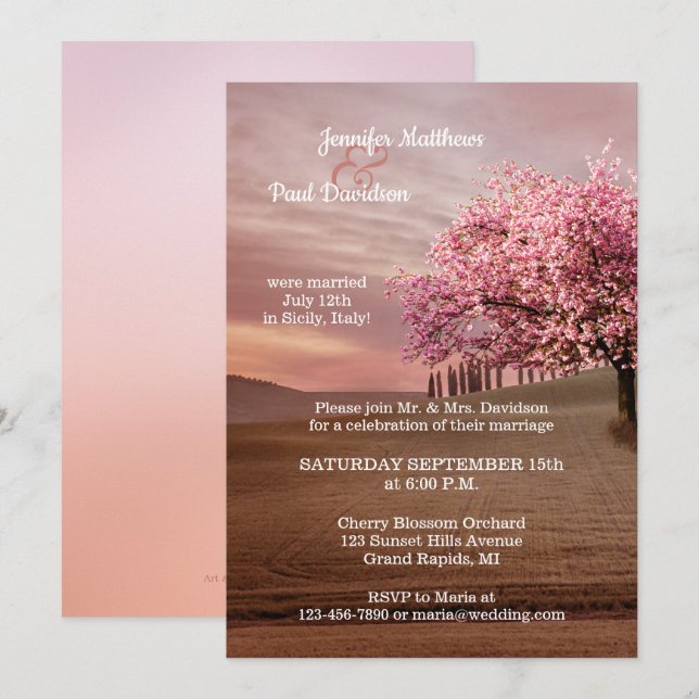 Cerise Fleur Orchard Après Faire-part de mariage (Devant / Derrière)