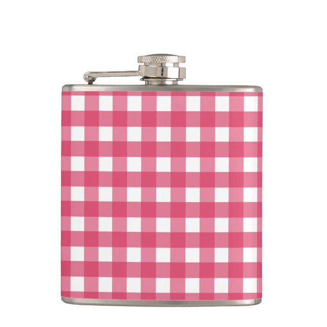 Cerise gingham hip flask (Front)