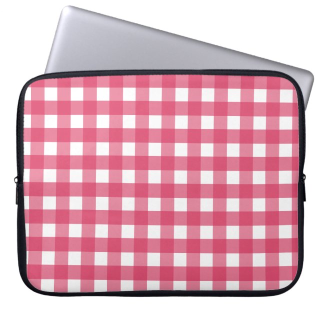 Cerise gingham laptop sleeve (Front)