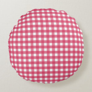 Cerise gingham round pillow
