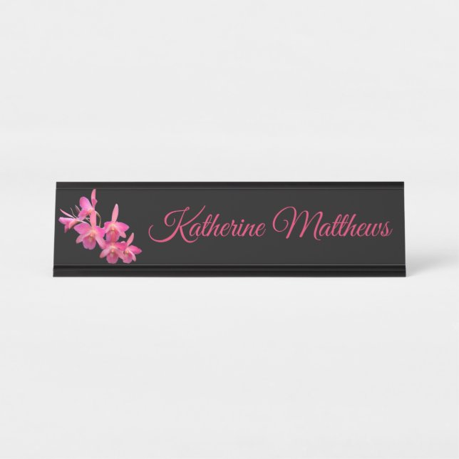 Cerise, Hot Pink, Red, Orchids Hanging Name Plate (Front)
