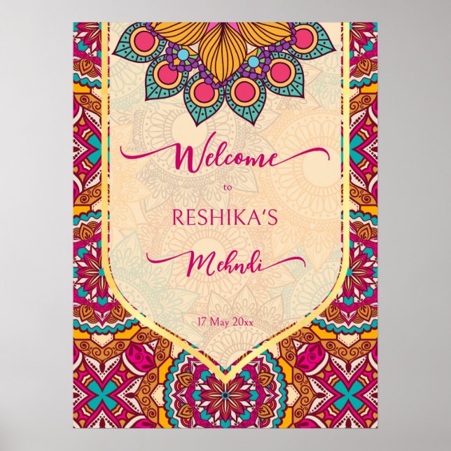 Cerise mandala rangoli mehndi welcome sign (Front)