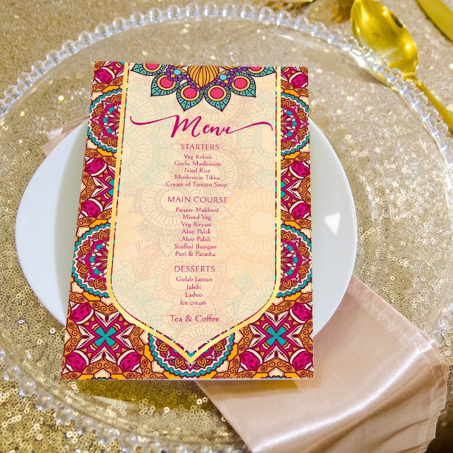 Cerise mandala rangoli personalized menu template (Creator Uploaded)