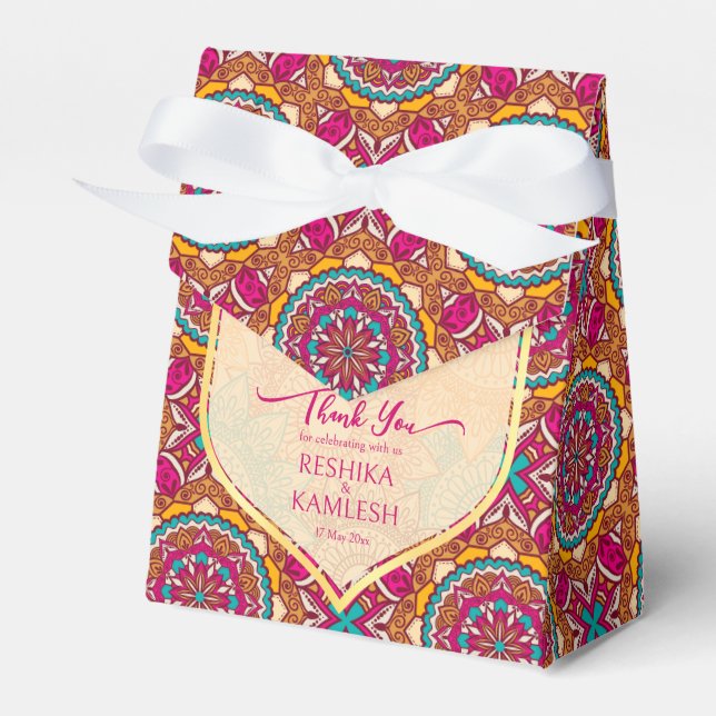 Cerise mandala rangoli wedding personalized name favor box (Front Side)
