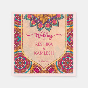 Cerise mandala rangoli wedding personalized name napkin