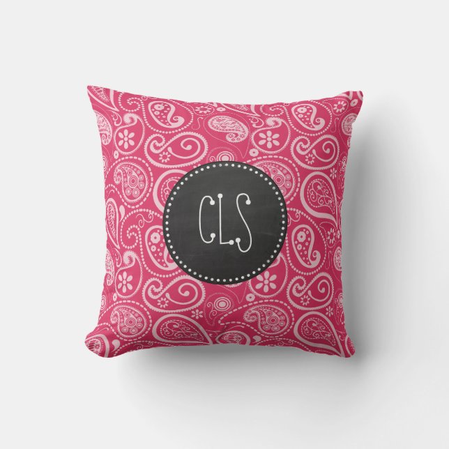 Cerise Paisley; Floral; Retro Chalkboard Throw Pillow (Front)