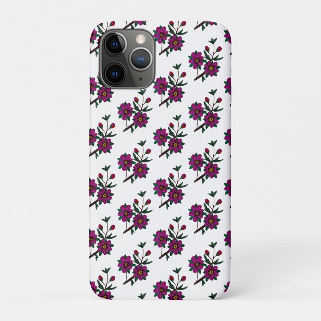 Cerise Pink Floral iPhone 11 Pro Coque (Dos)