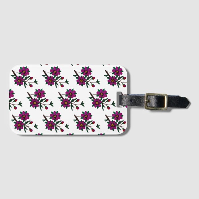 Cerise Pink Floral Luggage Tag (Front Horizontal)