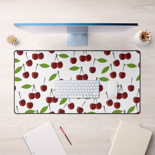 Cerise Rouge, Motif De Cerises, Feuilles, Fruits (Bureau 1)