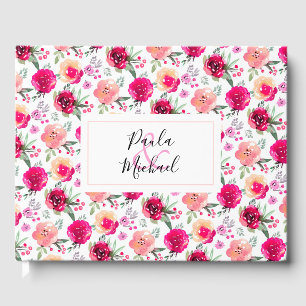 Cerise Watercolor Floral Guest Book