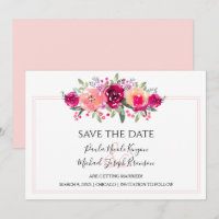 Cerise Watercolor Floral Save the Date Cards