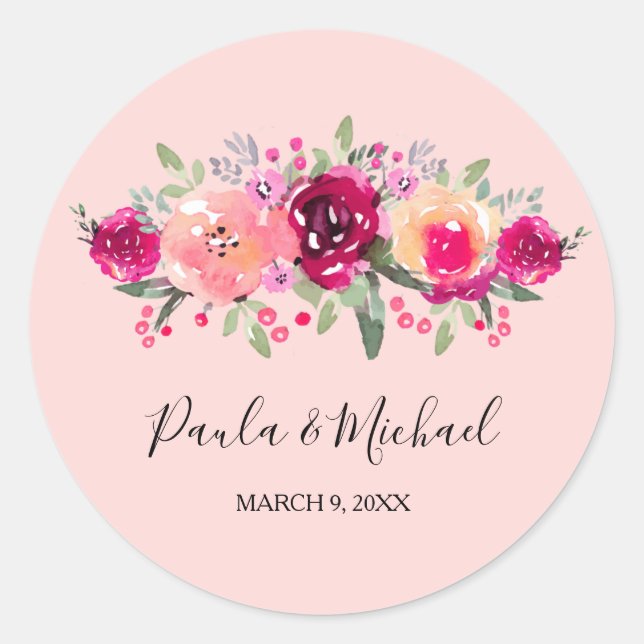 Cerise Watercolor Floral Sticker (Front)
