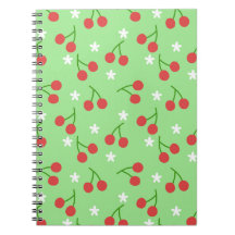 Cerises et Carnet aux fleurs blanches