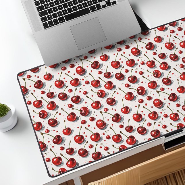 Cerises gaies Rouge Blanc Fruit Motif Cuisine (Red cherry kitchen laptop desk mat, a fun fruit pattern for foodies)