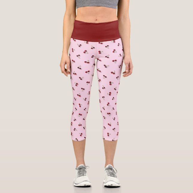 Cerises Haut Taille Capris Leggings (Recto)