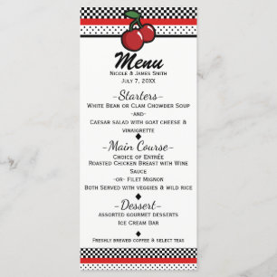 Cerises Rouges Noir & Blanc Menu d'Invitation Pers