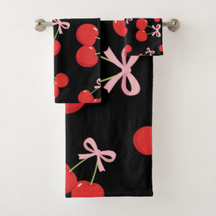 Cerises rouges noires ruban rose coquette cottage