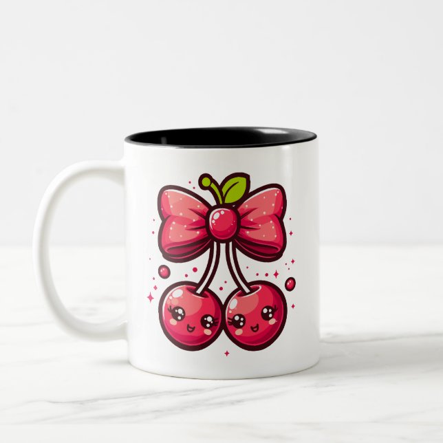 Cerisier à cheveux femelle Fruit Love ruban Mug (Gauche)