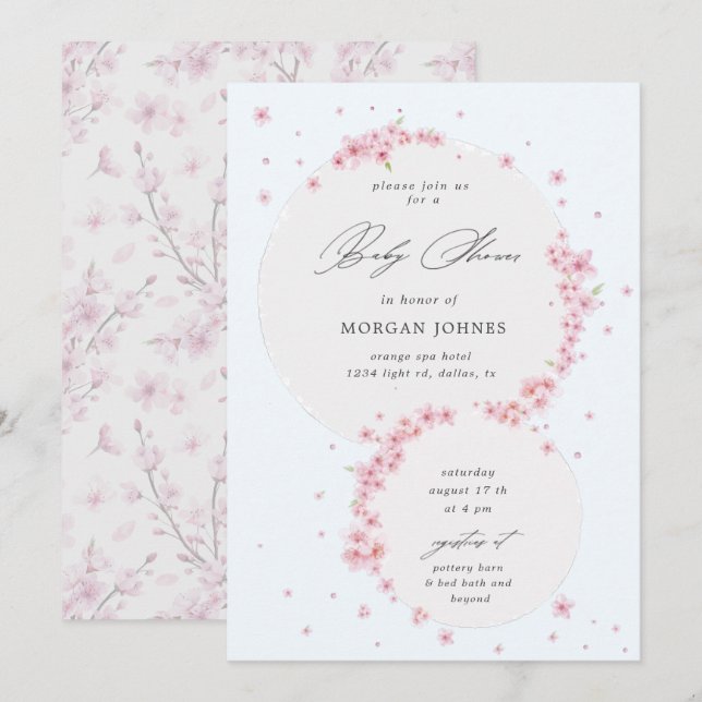 cerisier fleur élégante invitation baby shower (Devant / Derrière)