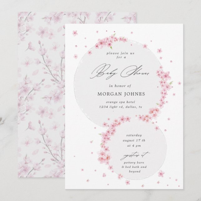cerisier fleur élégante invitation baby shower (Devant / Derrière)