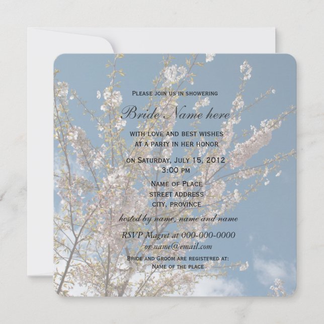 cerisier fleur en bleu ciel nuptiale invitation do (Devant)