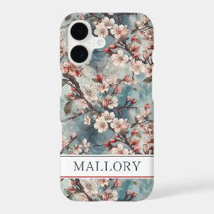 Cerisiers Fleuris Teal Imprimé Sakura Monogrammé