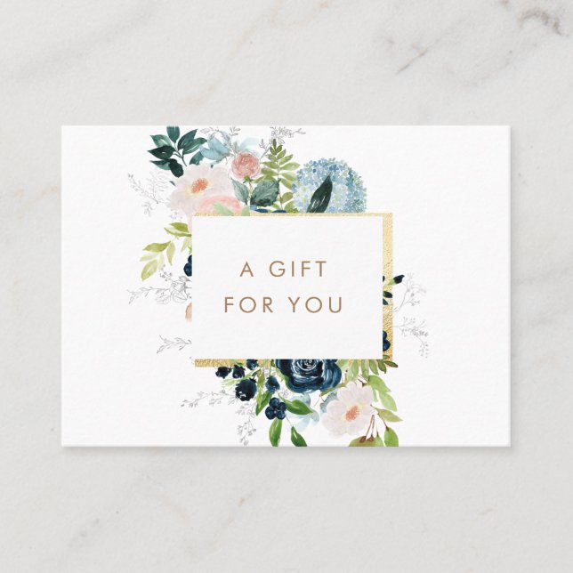 certificat cadeau à la frontière or floral bleu mi (Devant)