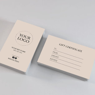 Certificat Cadeau Beige Moderne pour Entreprise