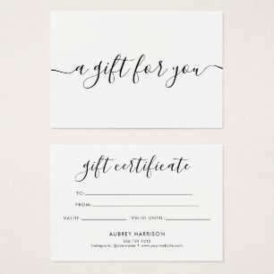 Certificat cadeau blanc minimaliste de script