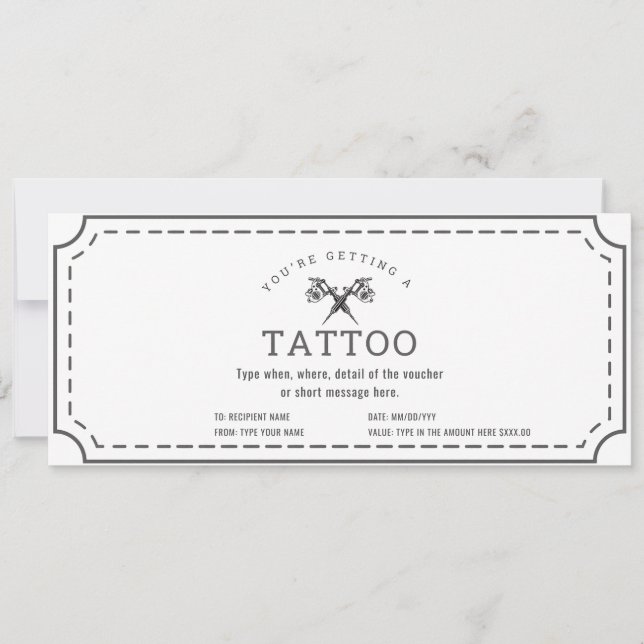 Certificat Cadeau Carte Cadeau Tatouage Personnali (Devant)