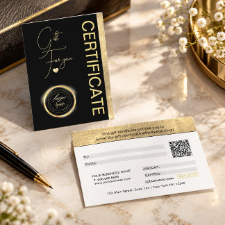 Certificat Cadeau Cœur en Papier D'or Élégant
